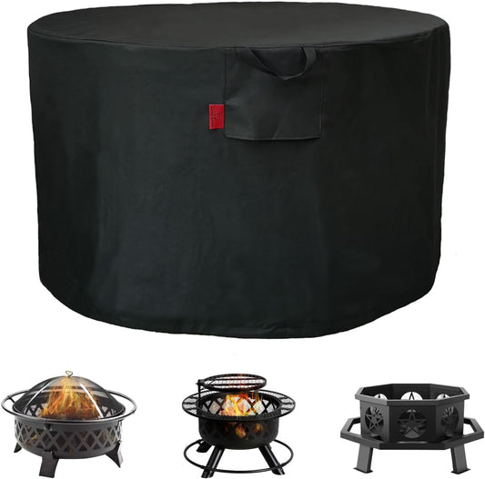 Outdoor Waterproof Fire Pit Cover, round 600D Heavy Duty Black Fire Bowl Cover, Patio Fire Table Cover Gas Fire Pit Accessories, Fits 30"-35'' Wood Burning Fire Pit (36''D X 20''H)