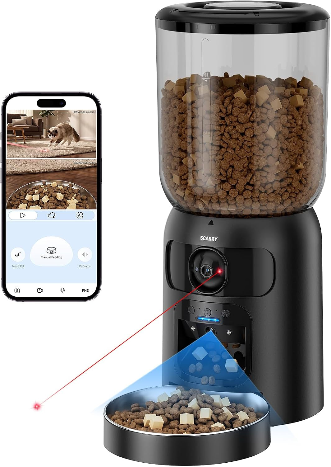 SCARRA Automatic Cat Feeder with Camera, Wifi App & Timed Feeding