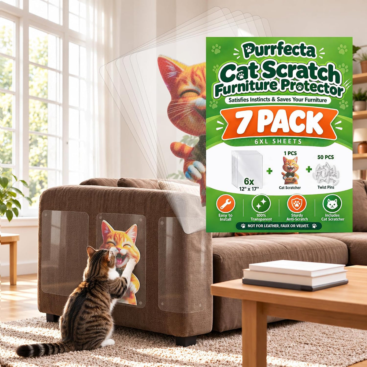7 Pack anti Cat Scratch Furniture Protector with Cat Scratcher Pad