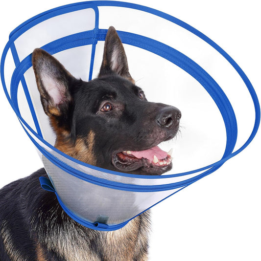 Dog Cone to Stop Licking, Clear Recovery Collar with Detachable Zipper, Sturdy Elizabethan Collar for Large Medium Small Dogs, Soft Adjustable Cone after Surgery Patented, Blue XL