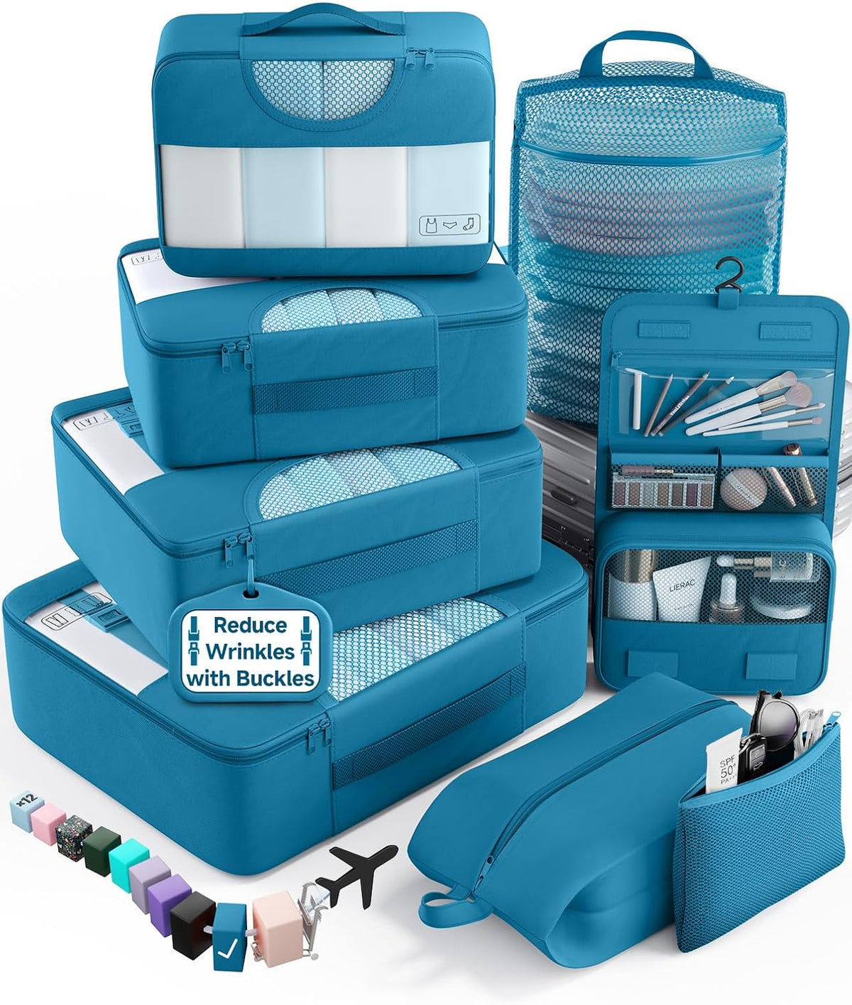 Veken 8 Set Packing Cubes for Travel Essentials, Suitcase Organizer Bags in 4 Sizes, Carry-On Luggage Accessories with Laundry Bag, Airplane Must Have with 99-Count Mesh Holes
