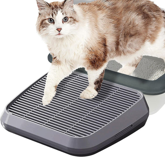 Litter Box Step Washable Cat Litter Catcher Double Layer with Filter Function, Elevated Waterproof Kitty Litter Box Ramp Mat, Easy to Clean, Sturdy Indoor Pedal Stool Ideal for Kitten & Elderly Cats