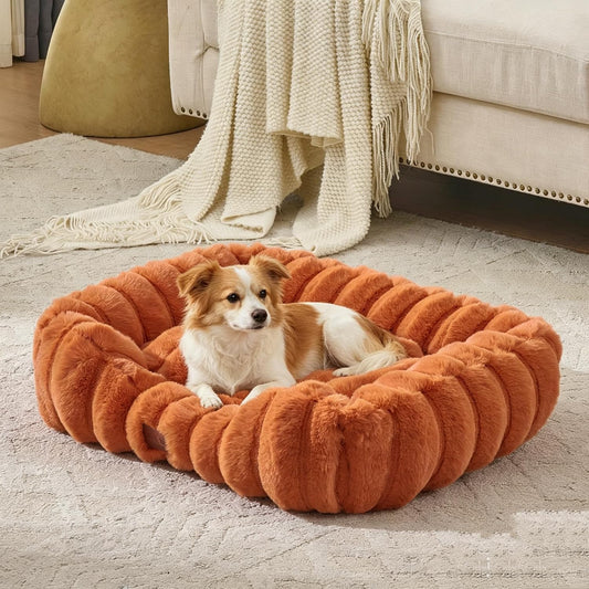 Luxury Dog Beds,Large Sized Dog Washable Furry Pet Beds,Comfort Rectangle Pet Sofa Couch with Ultra,Puppy Beds with Removable Zipper Cover,40X30X7.5Inches,Burnt Orange