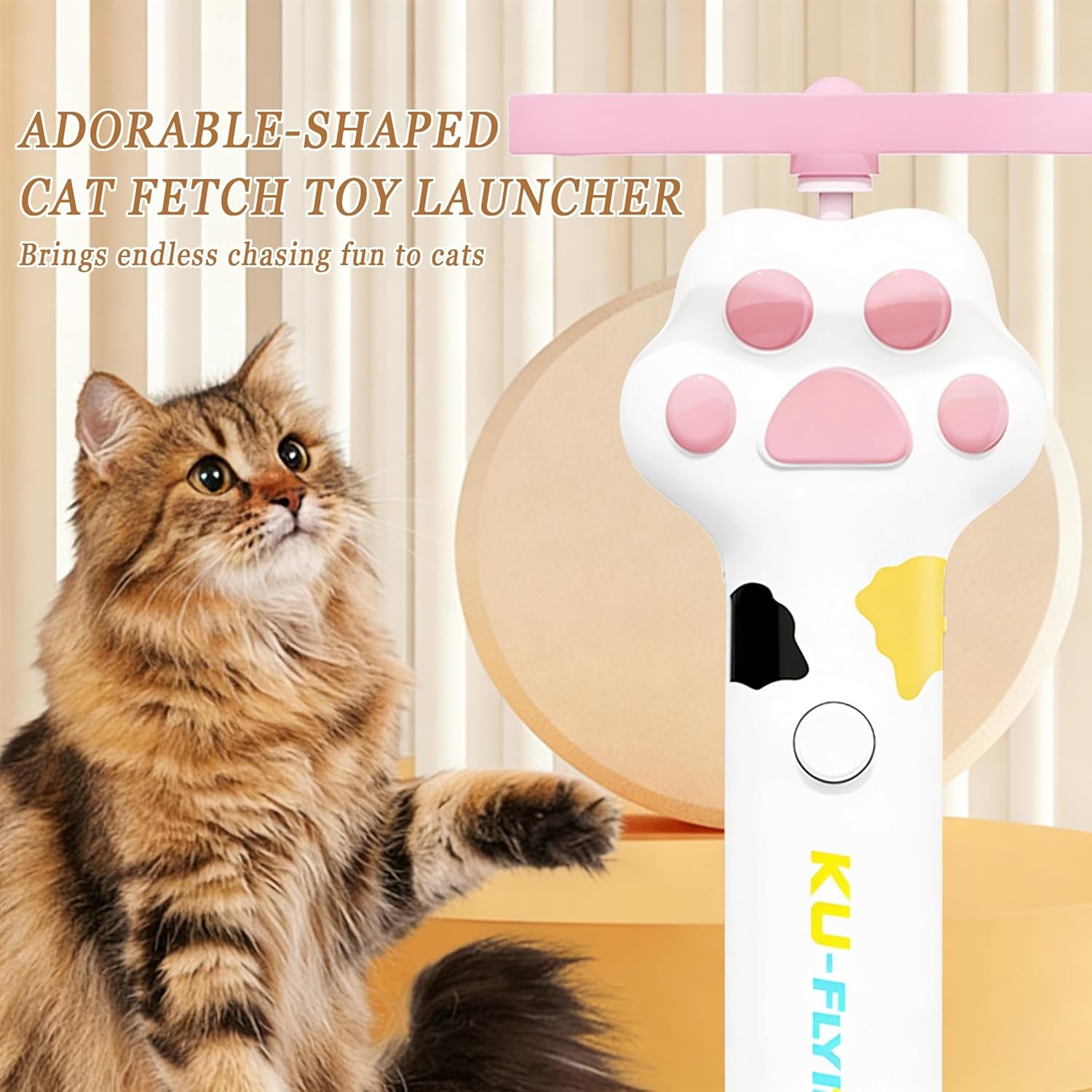 Cat Fetch Toy Launcher,Flying Disc Launcher Toy Rechargeable with 10 Flying Discs,Flying Cat Toy Disc Launcher for Kitten Dog Playing Interactive Hunting Tracking Toys for Outdoor Indoor,White
