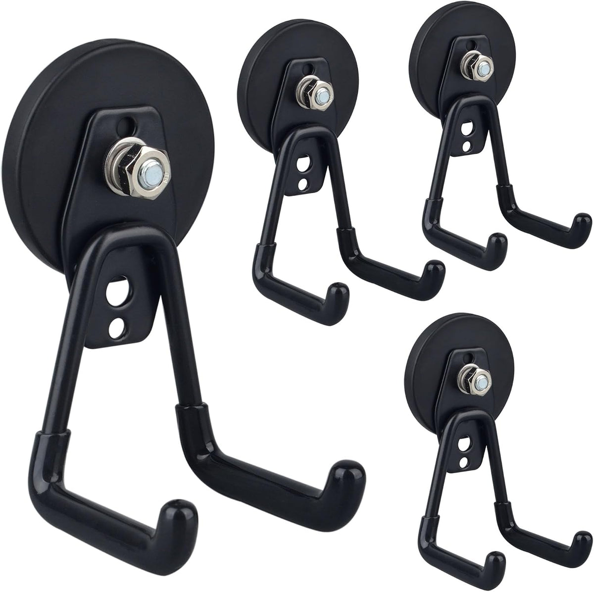 ULIBERMAGNET Uni-Mag Heavy Duty Magnetic Garage Hooks,4 Pack Strong Large Magnet Hook for Power Drill,Garden Tools,Hose,Pegboard,Garage, Workshop,Magnetic Storage Hooks for Indoor Outdoor Hanging