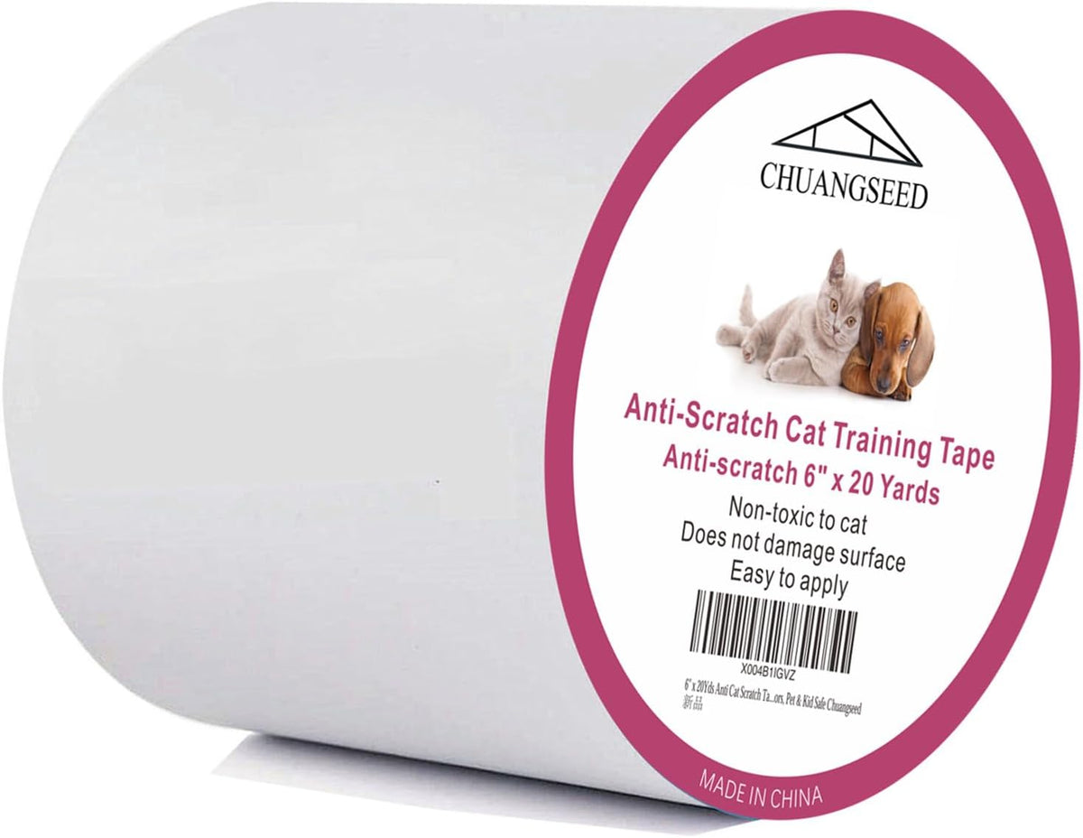 Chuangseed 6" X 20Yds Transparent Cat Scratch Deterrent Tape - Double Sided, Furniture Protector for Couch, Carpet, Doors