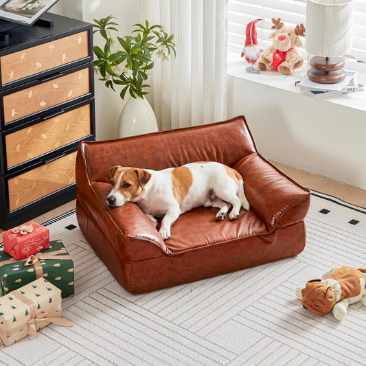 Dog Couch Bed Leather Cat Sofa for Small and Medium Pets under 50 Lbs