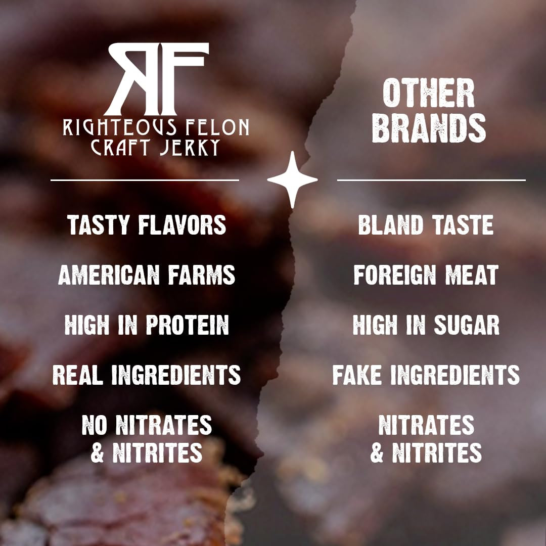 Righteous Felon Variety Meat Sticks | 100% Grass Fed Beef, Turkey & Pork | 88G Total Protein | Gluten-Free, Low Sugar, High Protein Snack Sticks | Individually Wrapped | Jerky Variety Pack, 10 Count