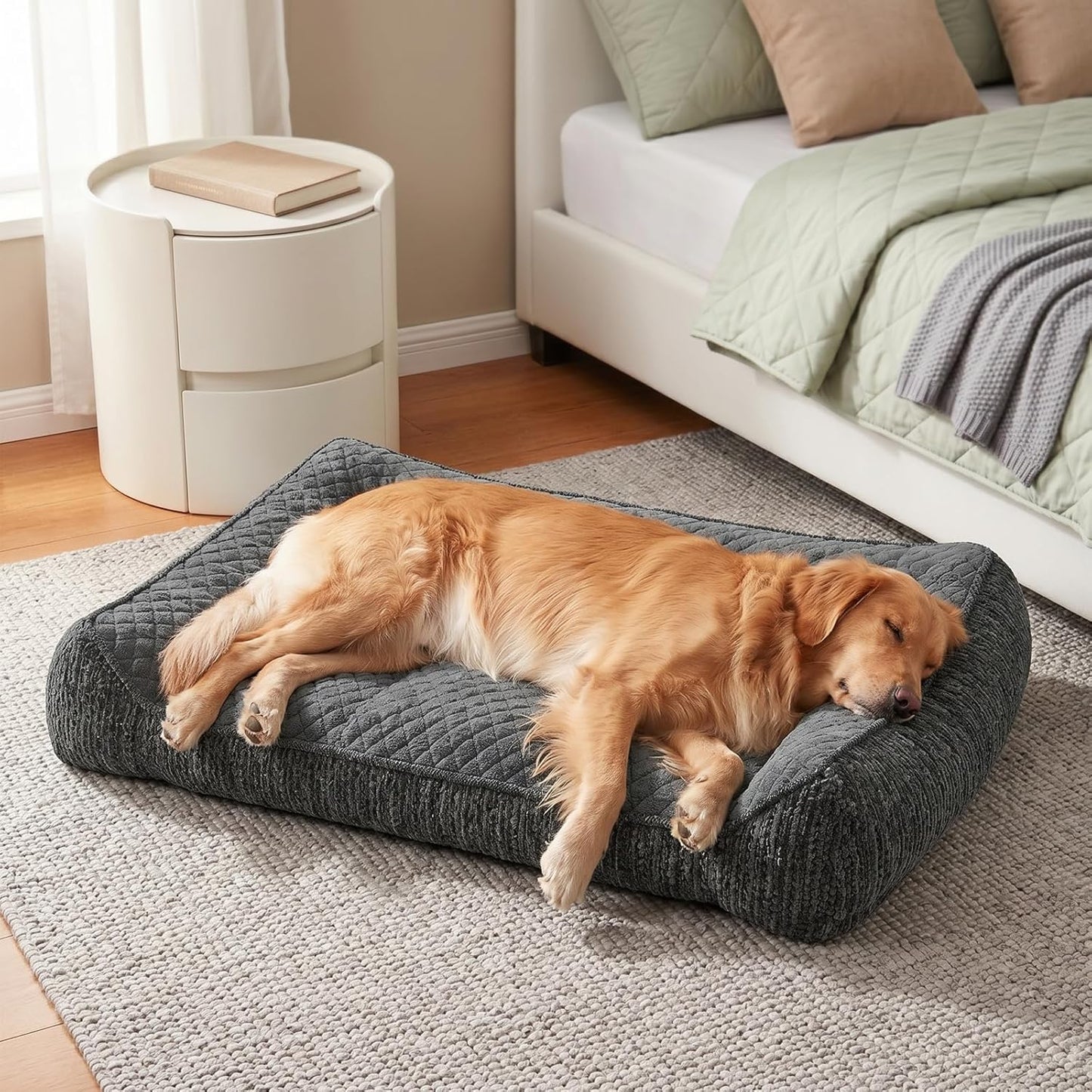 JOEJOY XL Orthopedic Dog Bed for Large Dogs up to 80Lbs - Extra Thick Foam Pet Bed Sofa with Bolster Sides, Large Sized Dog Couch Bed with Removable Washable Cover, Non-Slip Bottom, Grey (42"X30")