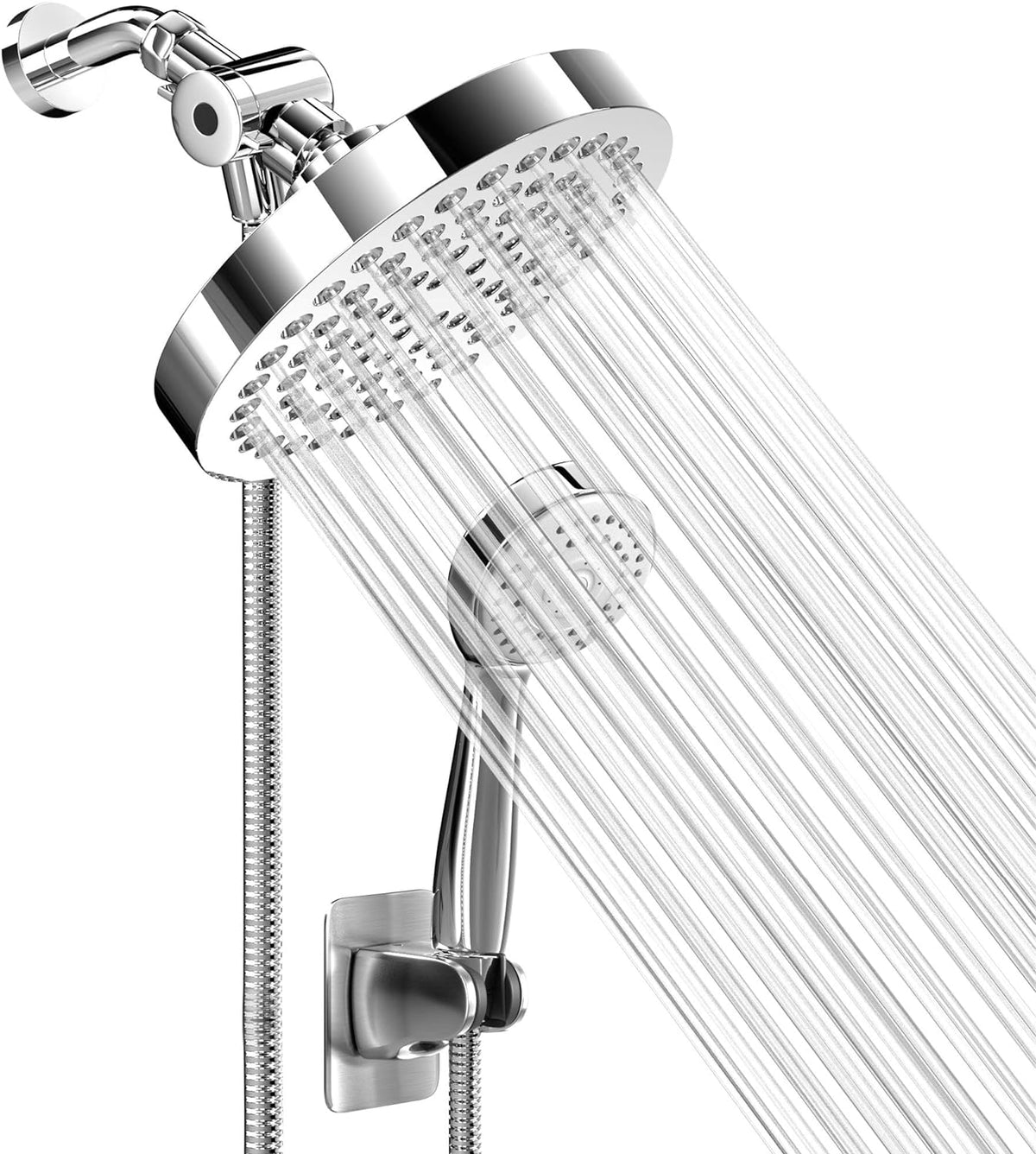 Shower Head with Handheld Combo, 6 Inch High Pressure Rainfall Showerhead with Hand Held 70 Inch Hose for Bath - Adjustable Swivel Shower Head Spray Anti-Leak Nozzles - Universal Fit