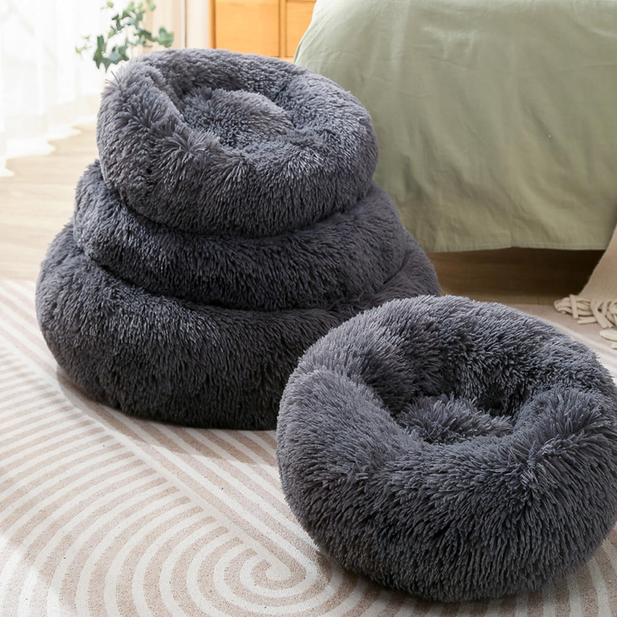 Cat Beds for Indoor Cats, round Donut Small Dog Bed, Dark Gray