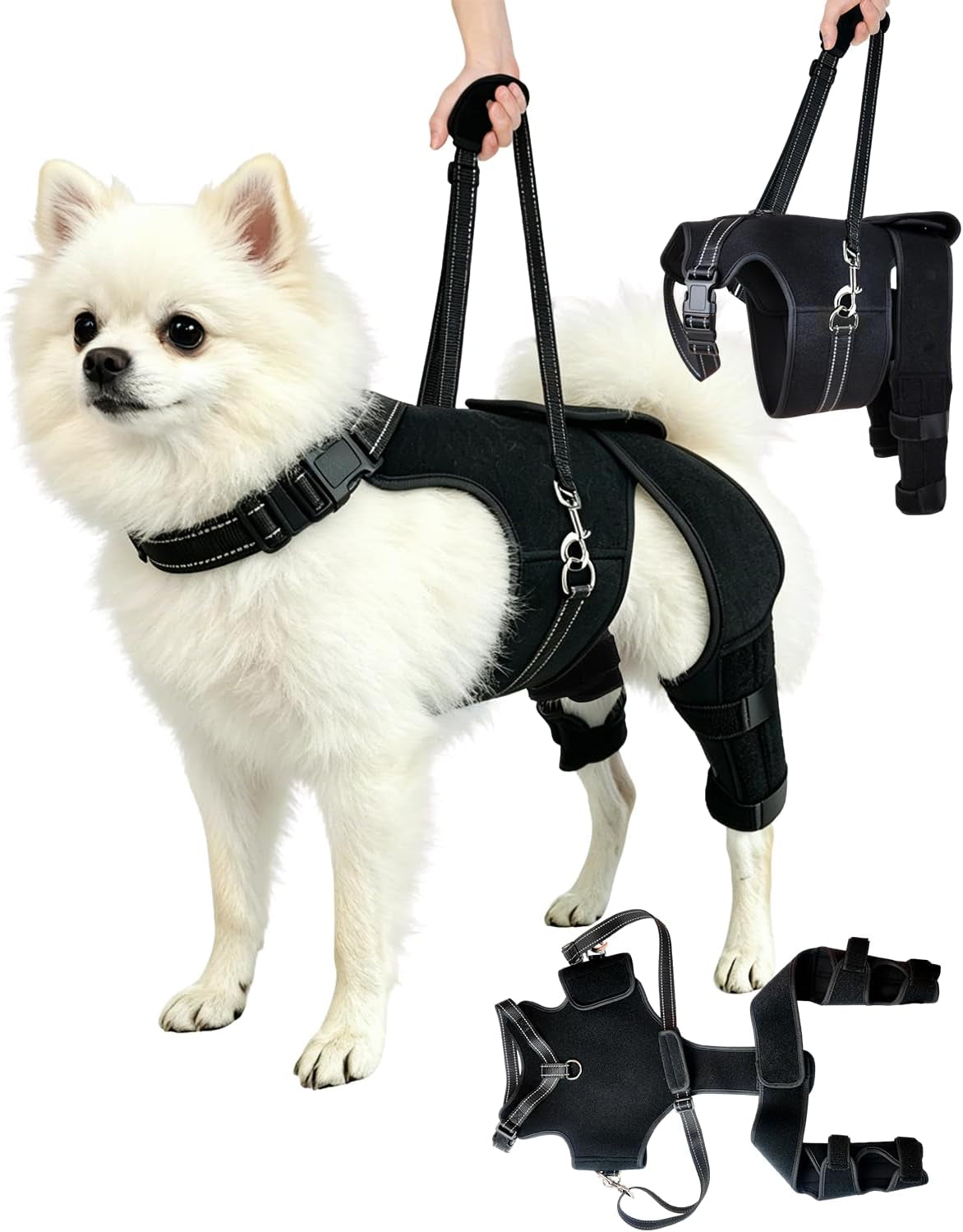 Dog Knee Brace and Lift Harness for Back Legs Rear Leg Support for Dogs with Detachable Lift Handle, Adjustable Dog Support Harness for Dogs Fits 6–18 Lbs