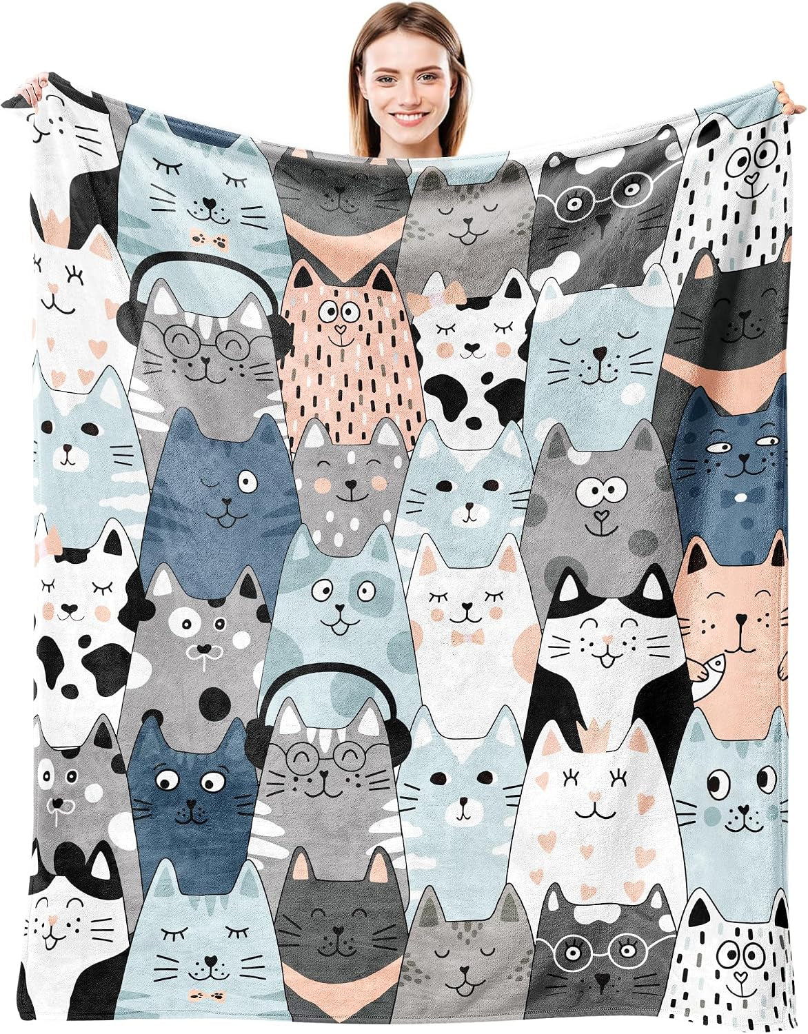 Cat Blanket Ultra Soft Flannel Merch Cat Throw Blanket Stuff Gifts for Cats Lovers for Girls Women Boys Adults 50"X 40"