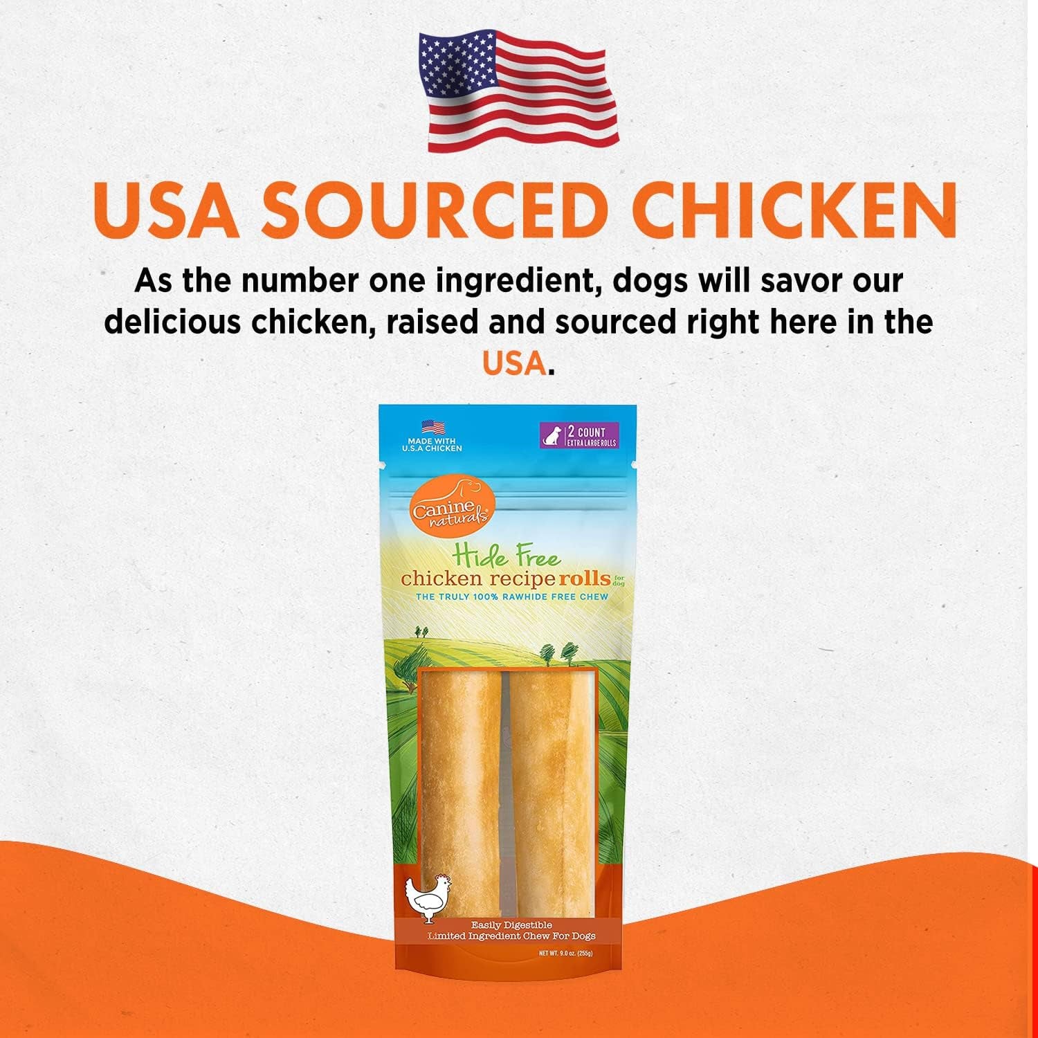 Canine Naturals Chicken Recipe Chew - Rawhide Free Dog Treats - Made from USA Raised Chicken - All-Natural and Easily Digestible - XL (2 Count) for Dogs 75Lb+