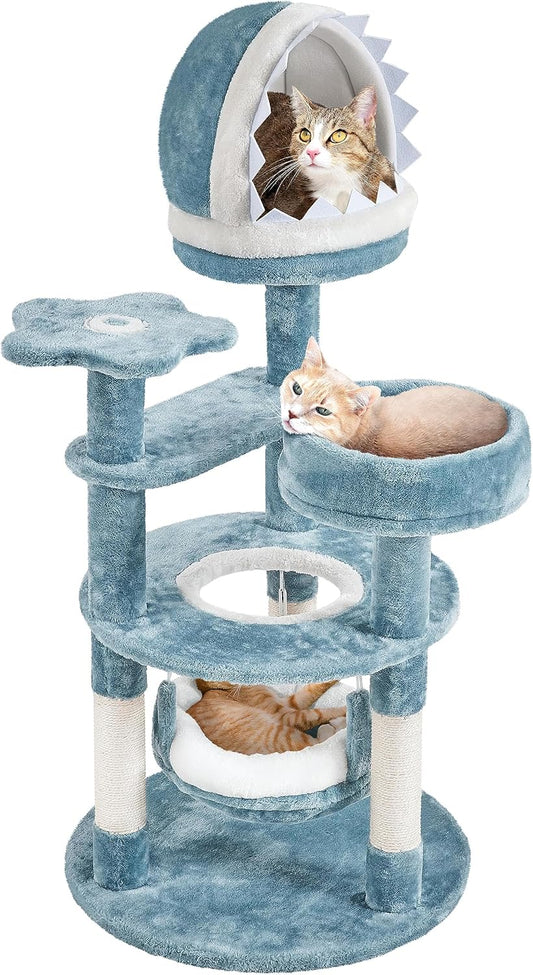 Yaheetech Cute Shark Cat Tree for Kittens, Multi-Level Small Blue Tower