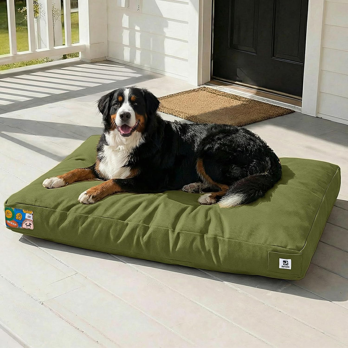 Sytopia 47 Inch Canvas Indestructible Dog Bed for XXL Dogs, Outdoor Chew Proof Pet Mat with Waterproof Washable Removable Cover, Indoor Patio Pet Pad, Indoor Patio Pet Pad, Green