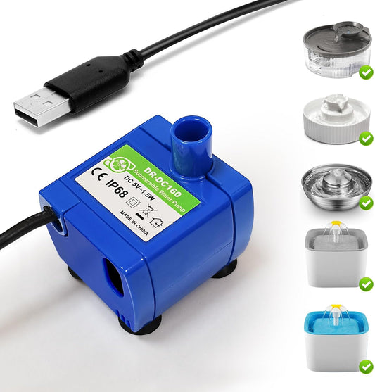 Cat Water Fountain Pump,Pet Fountain Pump No LED Light Replacement Pump DR-DC160 Motor for 360°Stainless Steel Cat Fountain and Cupcake Ceramic Cat Drinking Fountain(Dr-Dc160)