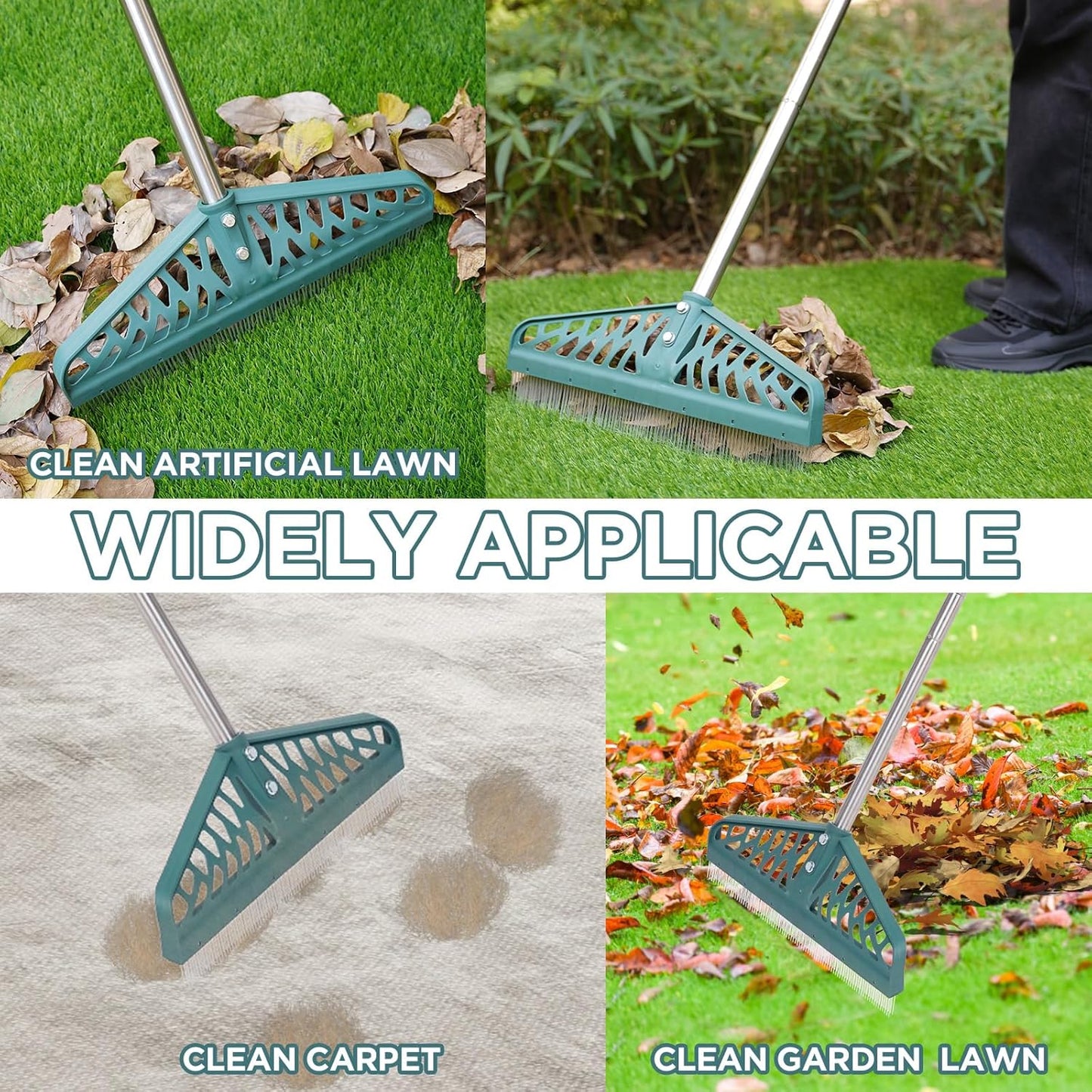 YEELOR Artificial Turf Rake with Adjustable Steel Handle from 32 to 61 Inch, Durable Artificial Grass Rake, Turf Brush for Cleaning Pet Hair, Large Fallen Leaves and Dead Grass from Artificial Turf