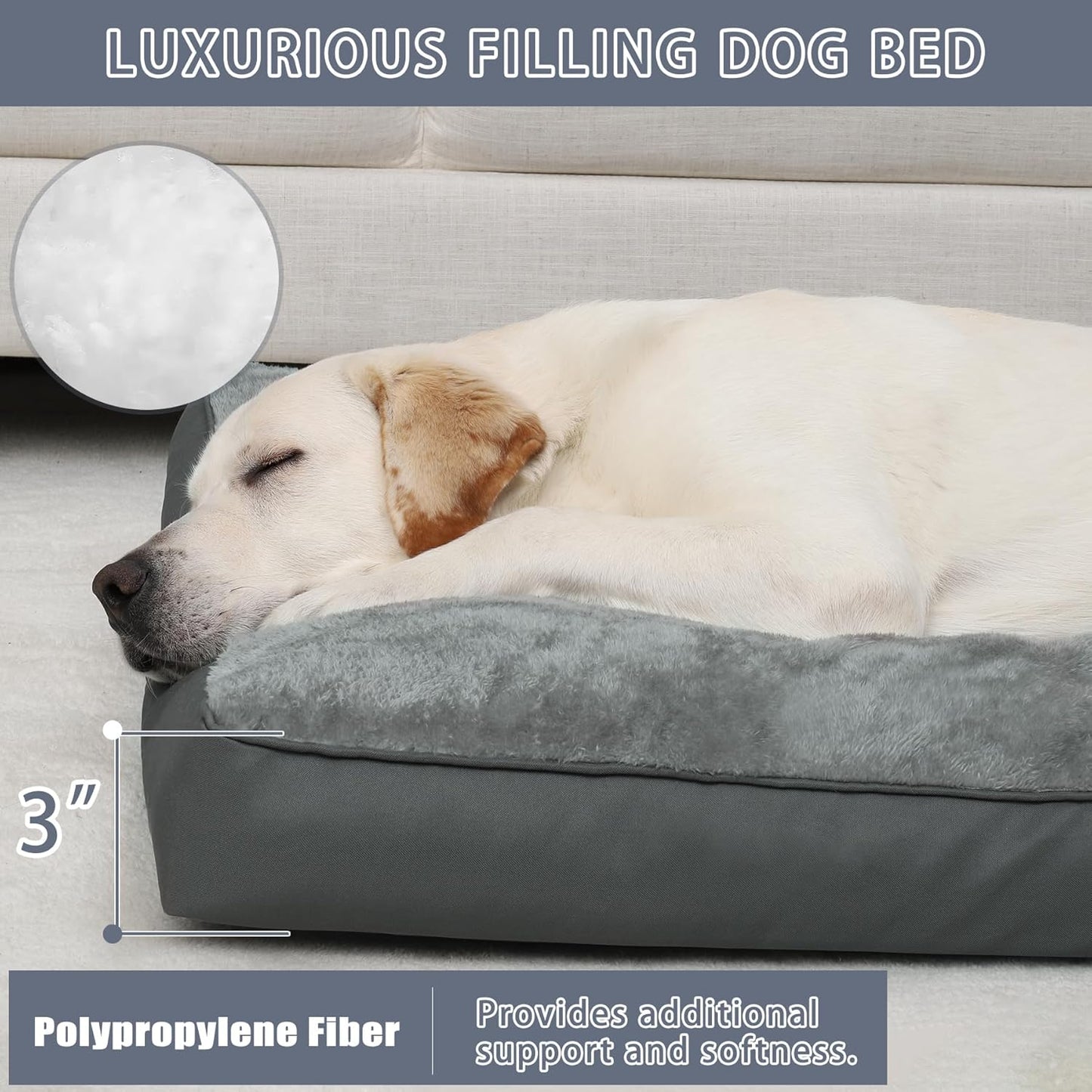 Dog Crate Bed Waterproof Deluxe Plush Dog Beds with Removable Washable Cover Anti-Slip Bottom Pet Sleeping Mattress for Large, Medium, Jumbo, Small Dogs, 41 X 27 Inch, Gray