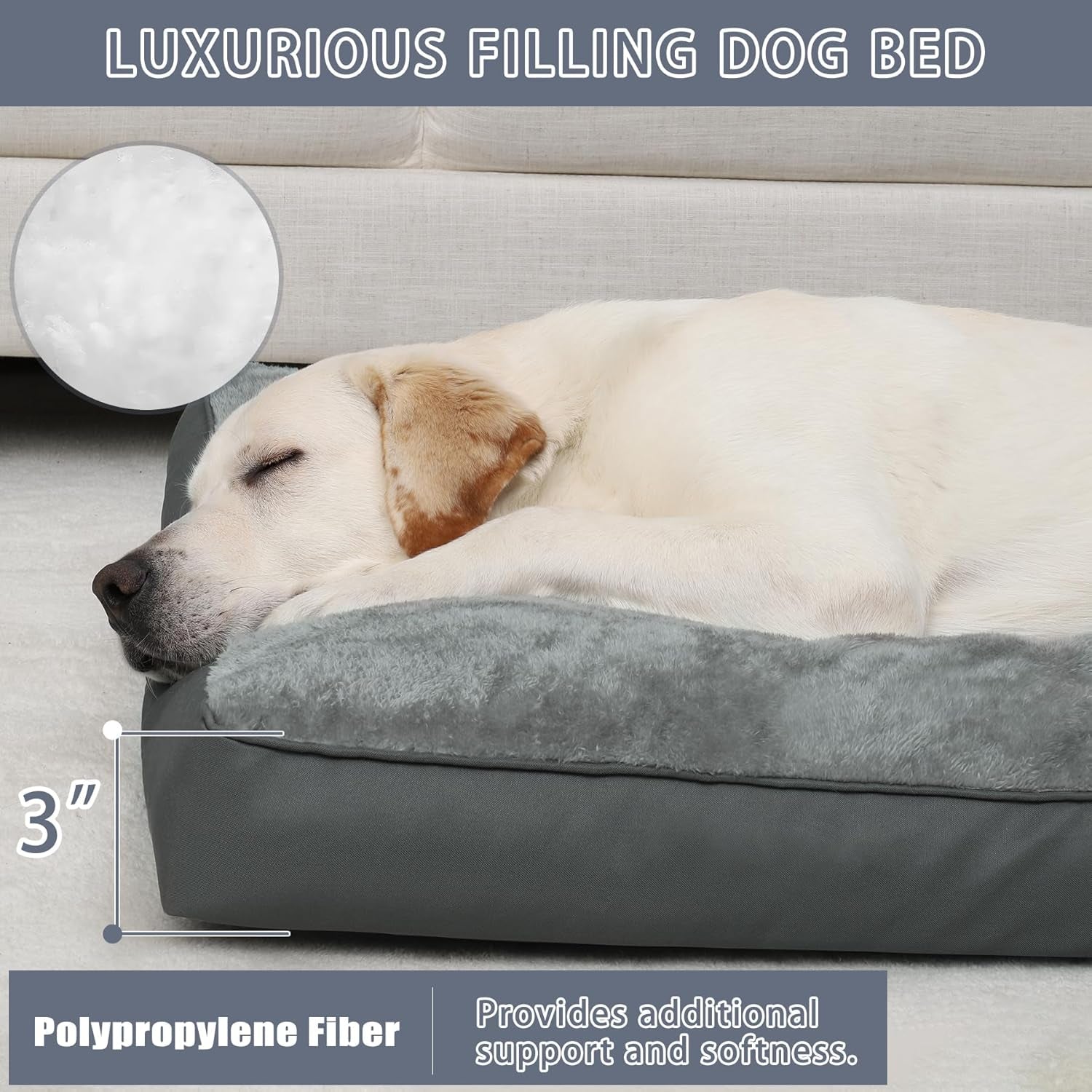 Dog Crate Bed Waterproof Deluxe Plush Dog Beds with Removable Washable Cover Anti-Slip Bottom Pet Sleeping Mattress for Large, Medium, Jumbo, Small Dogs, 41 X 27 Inch, Gray
