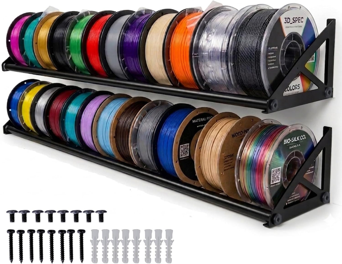2 Pcs [LARGE] 3D Printer Filament Storage Rack, Filament Rack Wall Mount, 3D Filament Storage Shelf, Filament Spool Holder for 3D Printer Rolls, Heavy Duty Metal Organizer for Printing Studio