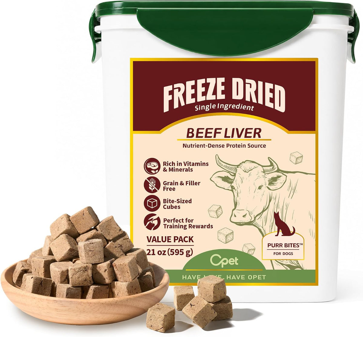 OPET Freeze-Dried Beef Liver Dog Treats, 100% Beef Liver, 1.3 Lb Value Tub