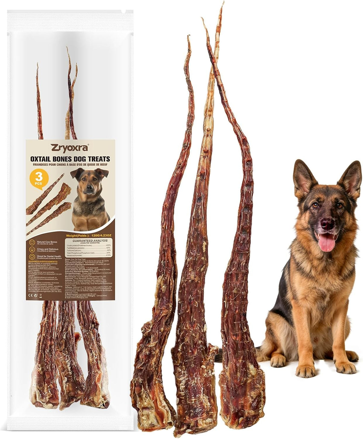 Grass-Fed Beef Tail Bones for Dogs – Durable Chewing Treats, No Additives or Fillers, Supports Teeth & Gum Health,Single Ingredient, Rawhide-Free & Digestible for All Dogs（3 PCS）