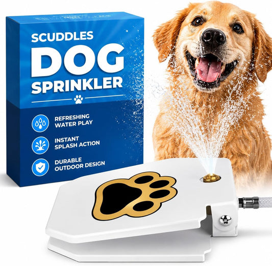 Scuddles Outdoor Dog Water Fountain | Keeps Dogs Cool, Hydrated & Entertained in Hot Weather | Step-On Pedal, Paw Activated Sprinkler & Water Dispenser for Small, Medium & Large Dogs