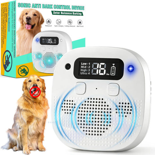 Anti Barking Device for Dogs, Dog Bark Deterrent Devices, Rechargeable Bark Box & Dog Barking Silencer with Remote Control 4 Modes, 50FT Ultrasonic Bark Control for Indoor & Outdoor Use, White