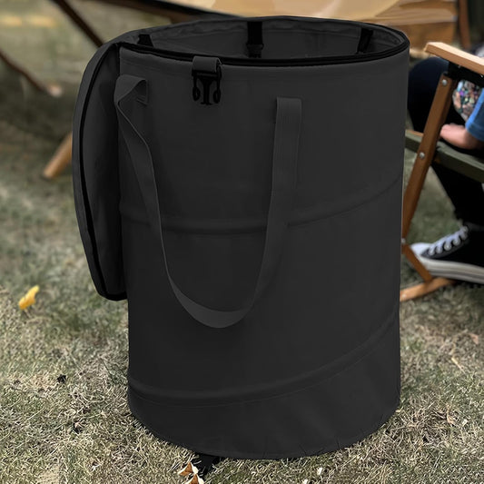 Pop up Camping Trash Can with Lid,Collapsible 24 Gallons Trash Can with Sorting Clips,Garden Garbage Bag with Lid,Lawn and Leaf Bags - Reusable Yard Waste Bags (Black)