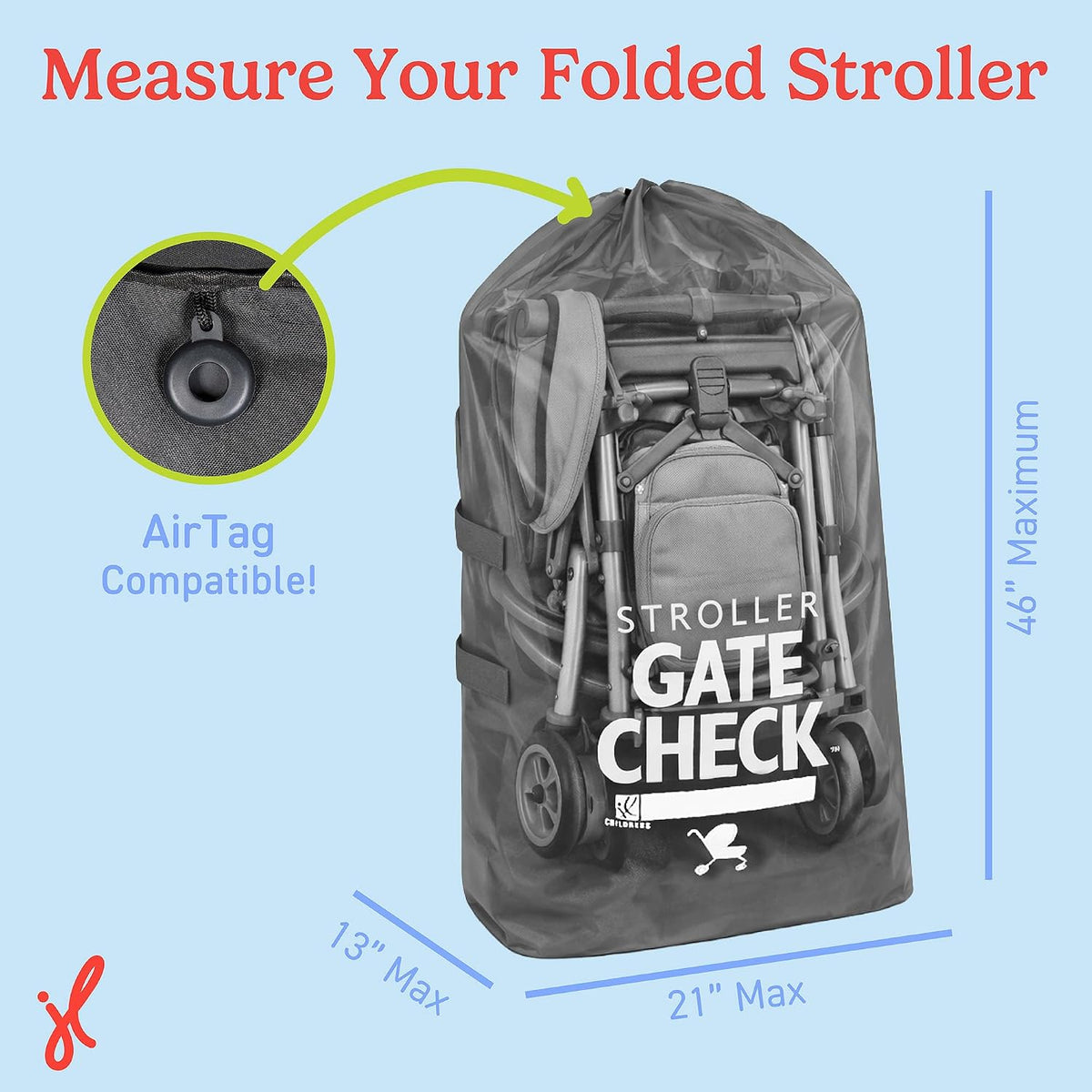 J.L. Childress Gate Check Travel Bag for Single & Double Strollers, Black