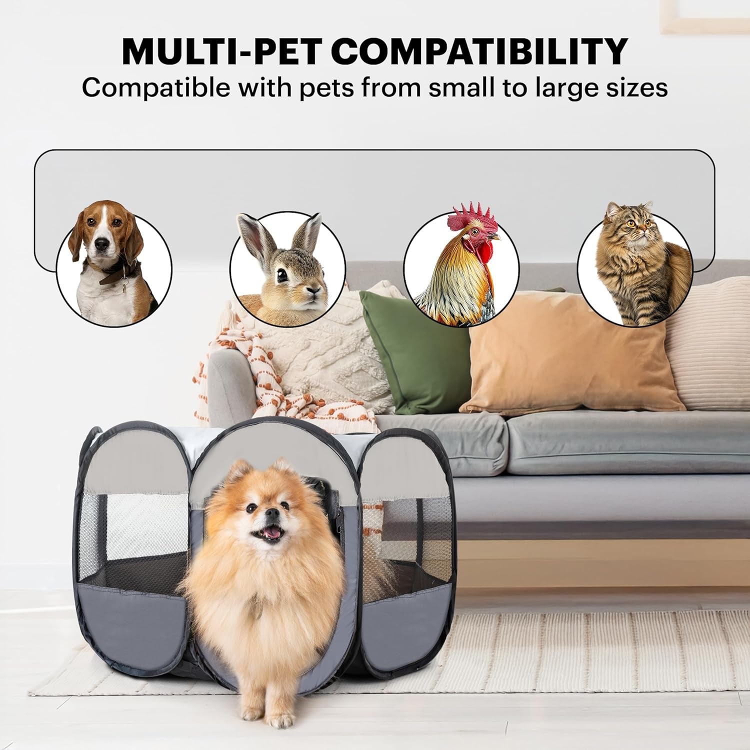 LAFYETTE. - USA Based, Dog Cat Playpen, Puppy Kitten Pet Playpen Indoor Outdoor, Portable Pop up Dog Kennel Tent Crate Cage for Dog Cat Rabbits, Foldable Pet Enclosure, Removable Top Cover, 29" X 16"