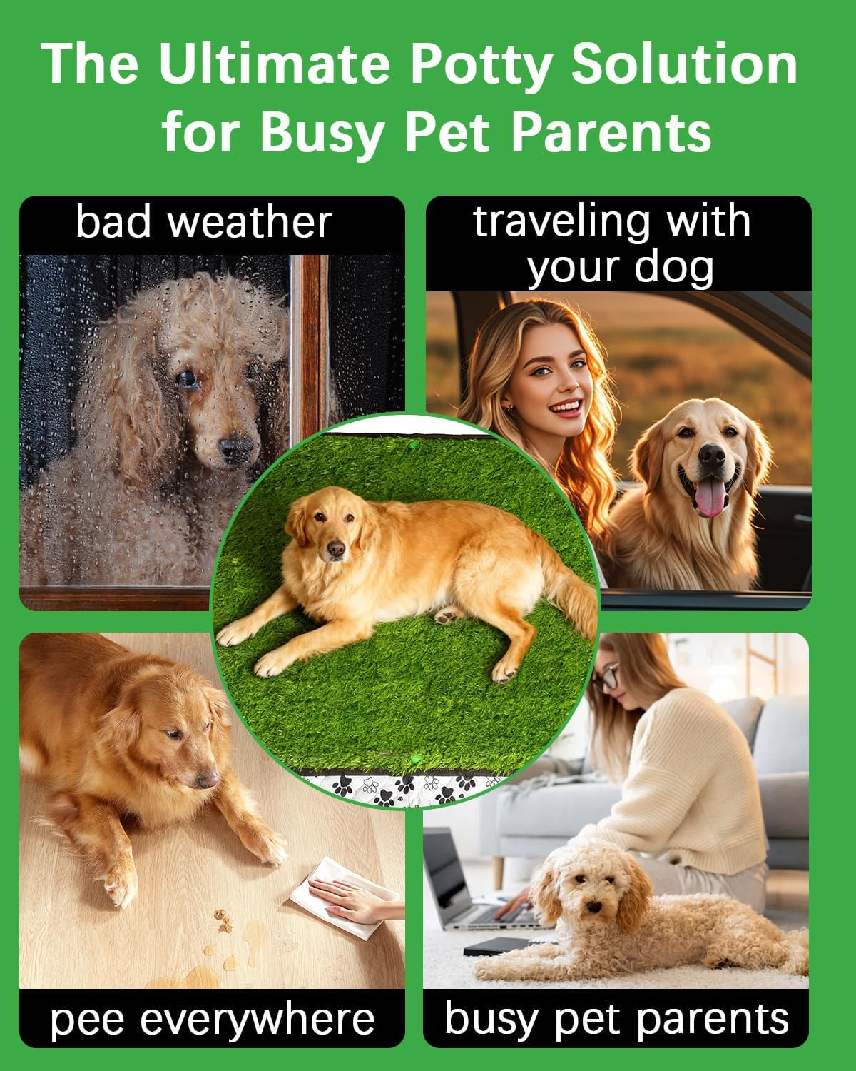 Grass Pee Pads for Dogs, 38×23", Reusable & Washable Dog Pee Pad for Large Pet, Replacement Puppy Training Turf Mat, Dog Potty Pad Artificial Grass, Indoor, Porch, Balcony, Patio, Travel