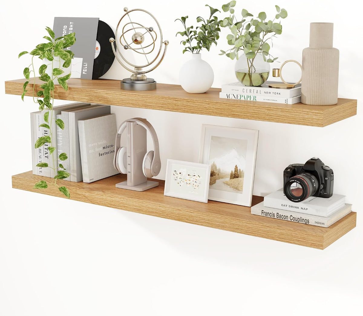 Floating Shelves for Wall, 48 Inch Oak Long Wall Shelves Set of 2
