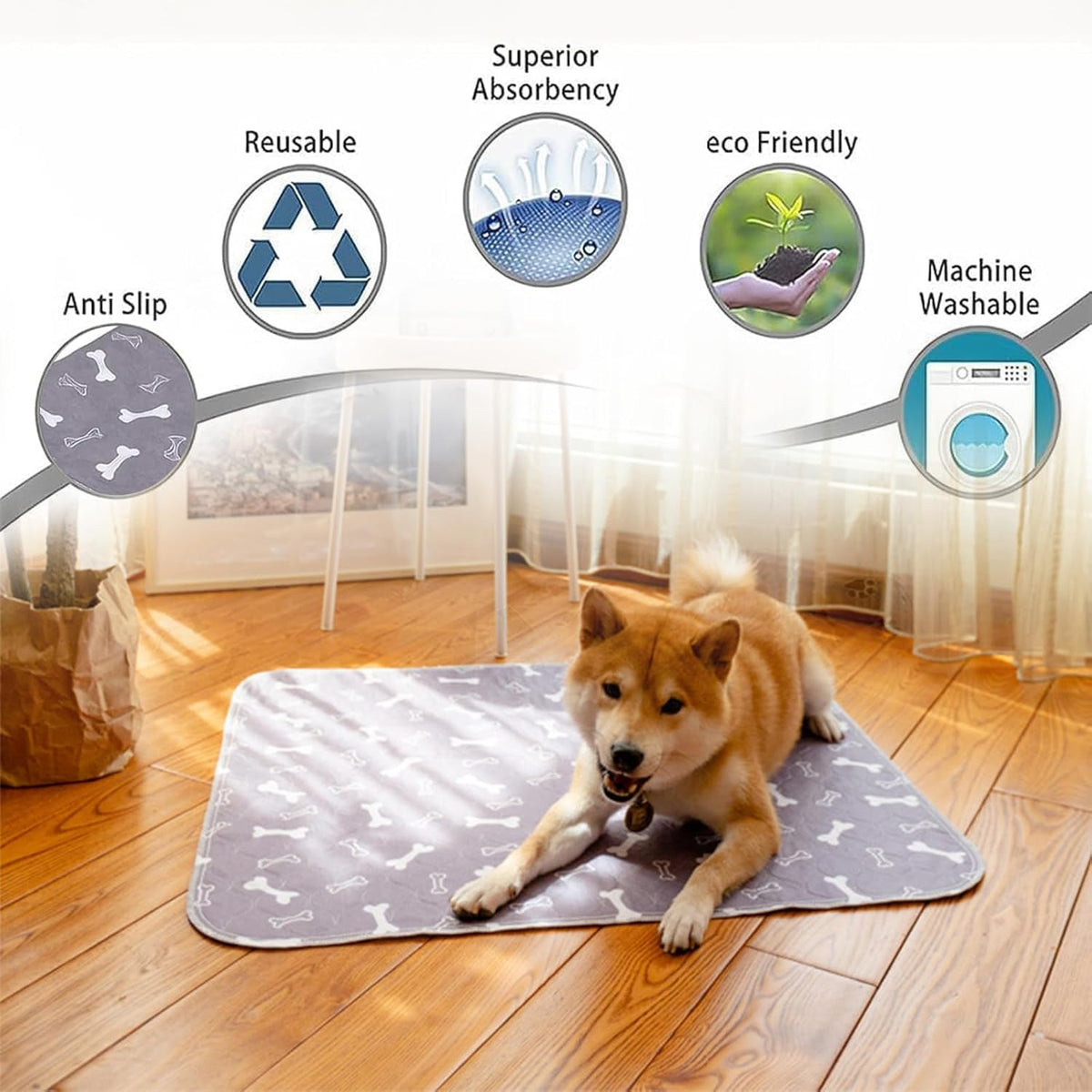 Puppy Pee Pads with Pheromones, Washable Puppy Training Pads for Dogs Reusable Puppy Potty Pads for Dogs and Cats(With Pet Hair Removal Gloves)