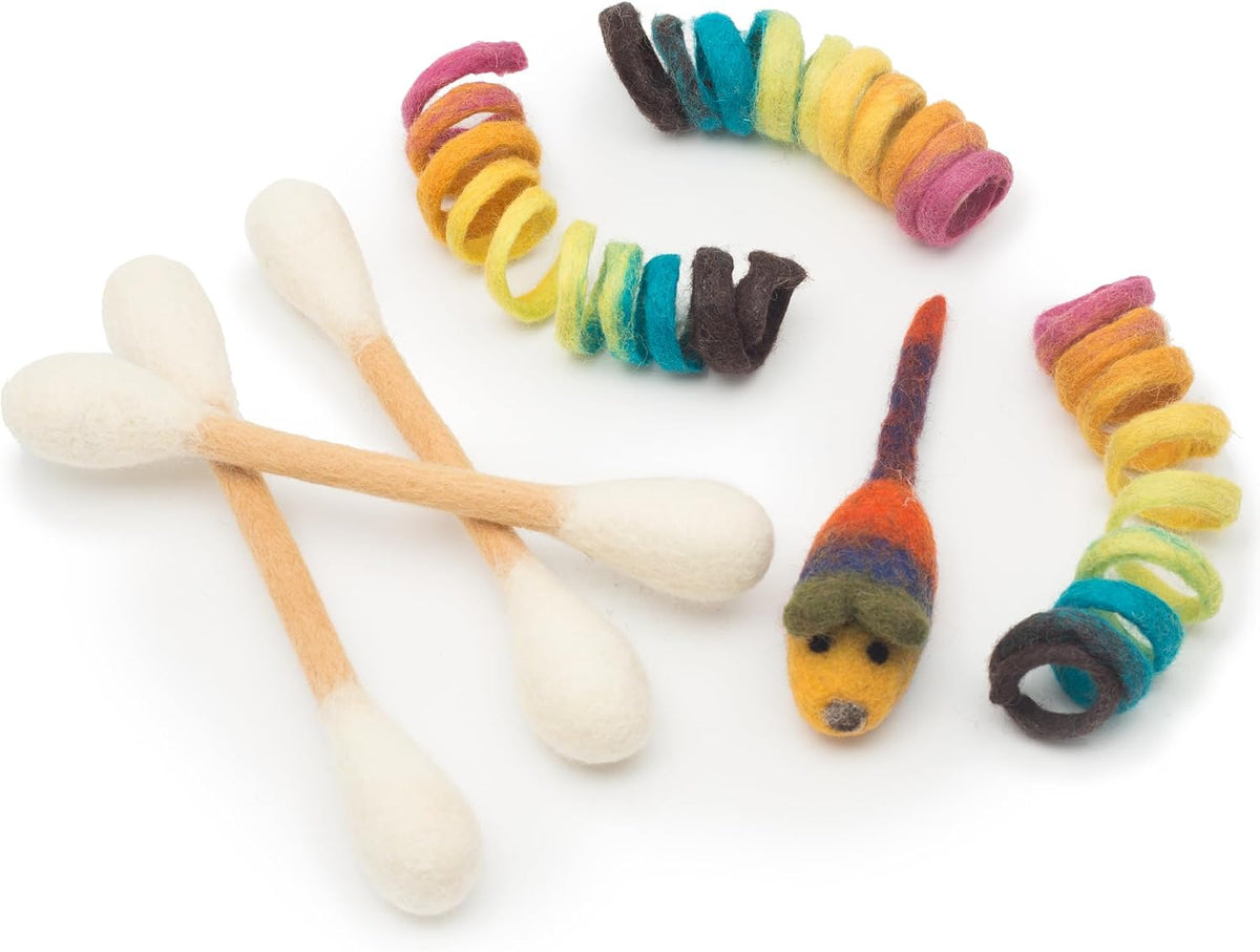 Glaciart One Indoor Catnip Cat Toy Pack - 7Pc | Kitty Toys Include Wool Springs, Swabs & Mouse | for Activity, Exercise & Play | Filled W/Organic Catnip to Excite/Calm Pet | Great Gift Idea