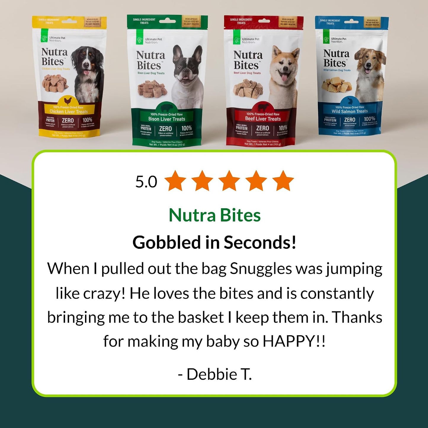 ULTIMATE PET NUTRITION Nutra Bites Freeze Dried Raw Single Ingredient Training Treats Food Topper for Dogs, 4 Ounces, Chicken Liver