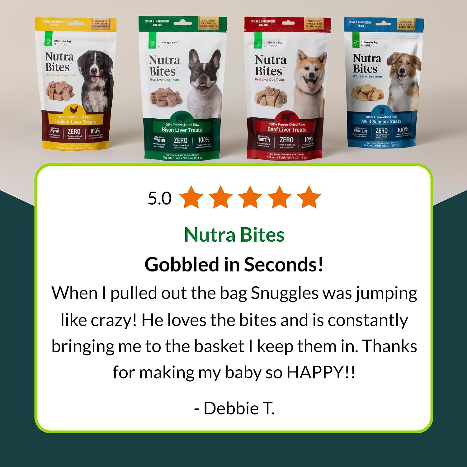 ULTIMATE PET NUTRITION Nutra Bites Freeze Dried Raw Single Ingredient Training Treats Food Topper for Dogs, 4 Ounces, Chicken Liver