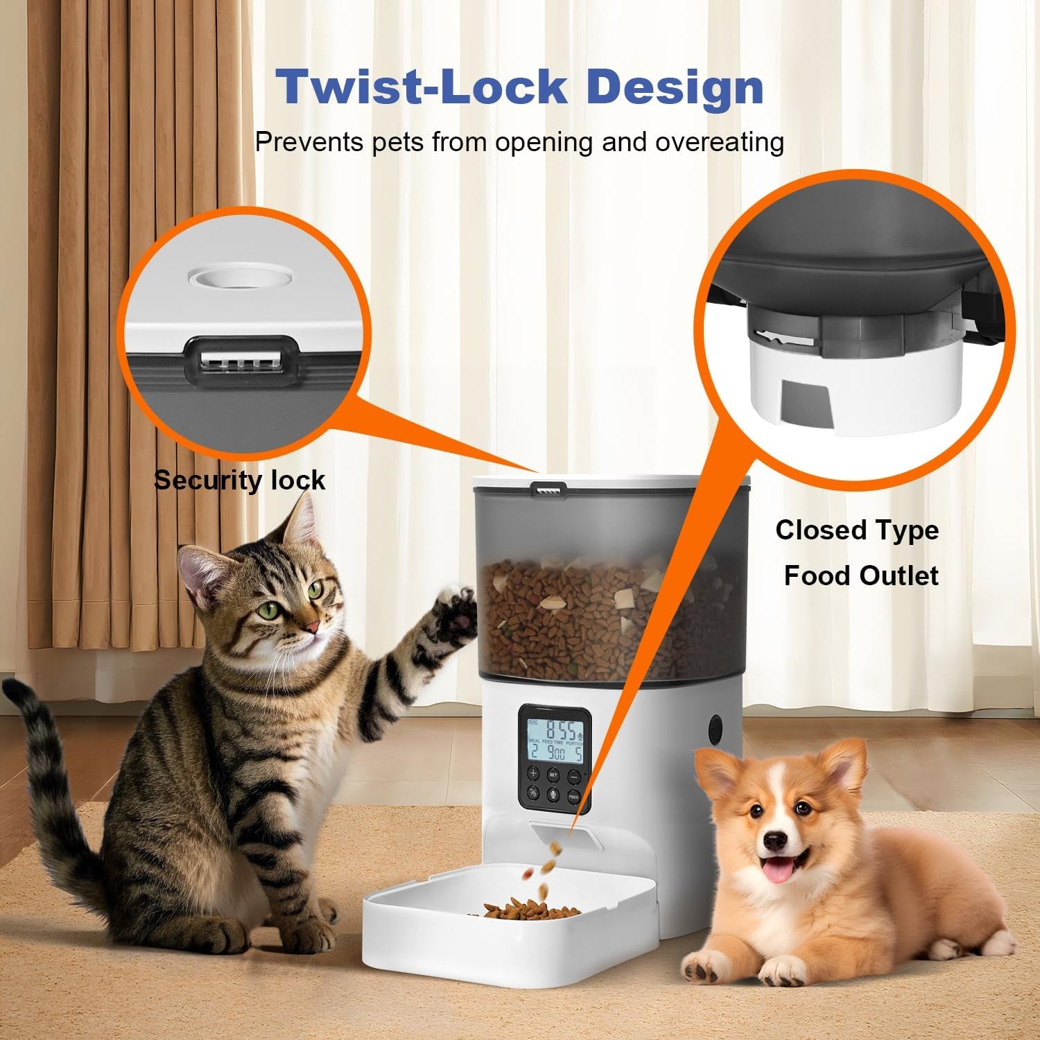 ANDOLL HOME Automatic Cat Feeder, 4L Cat Food Dispenser with 10S Voice Recorder, Pet Feeder up to 8 Meals per Day, Timed Dog Feeder with Dry Food Sealed Ring