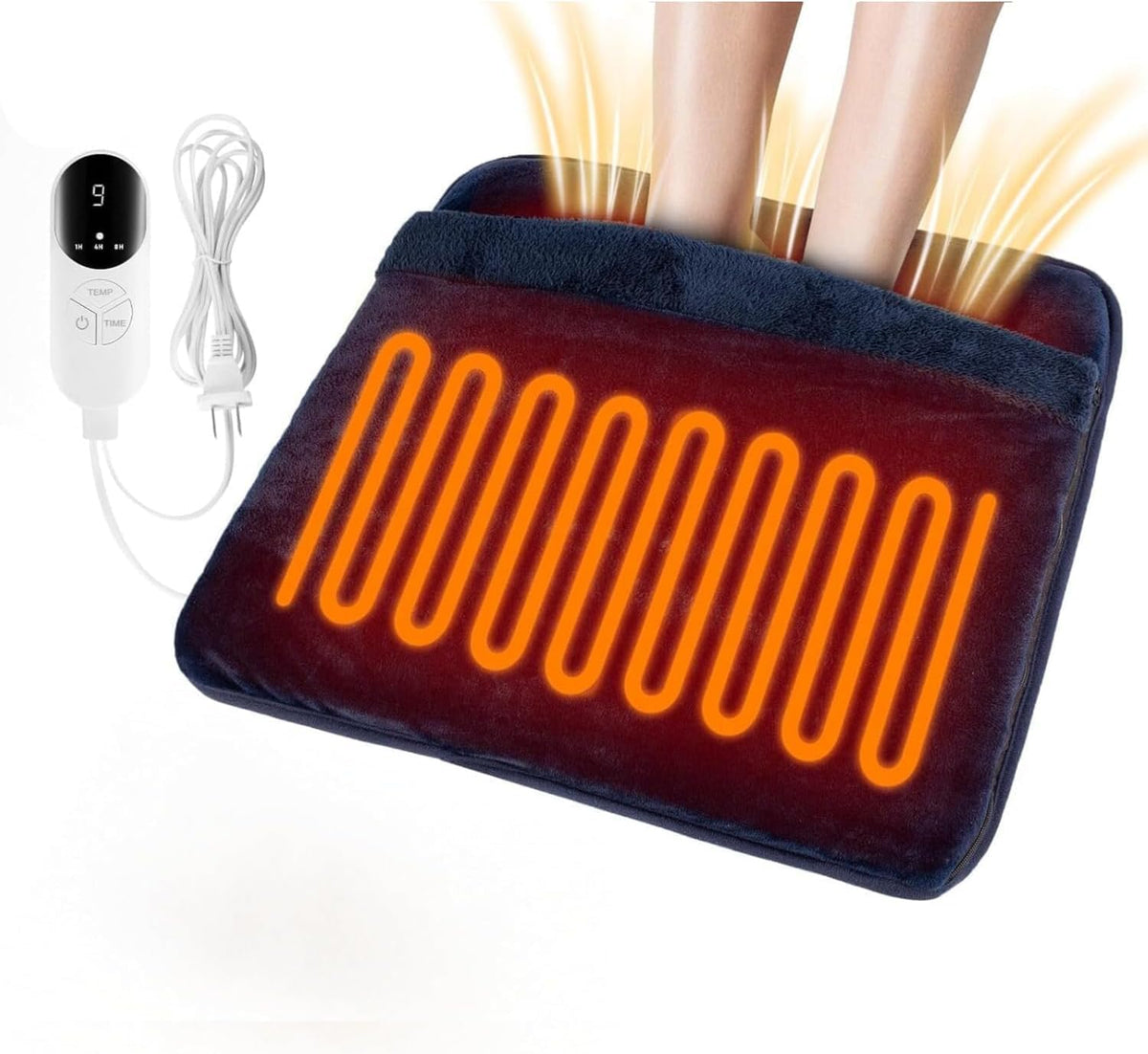 Double-Sided Electric Heated Foot Warmer for Feet, Feet Warmer Foot Heating Pad with 9 Levels Temp and 3 Timers, Foot Warmers for Bed, under Desk, Office, Birthday Xmas Gifts for Women Men(Navy Blue)