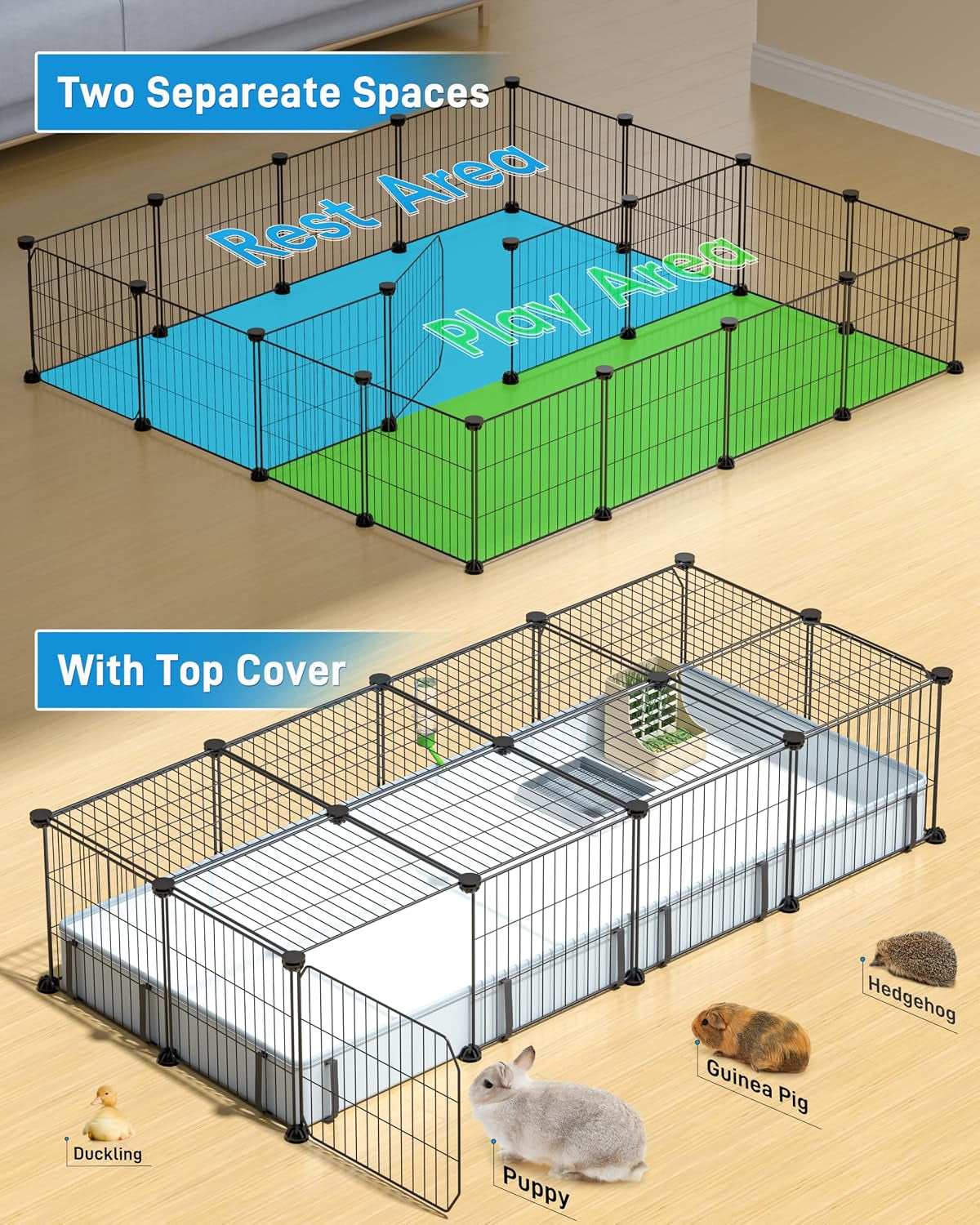 BUCATSTATE Guinea Pig Cages for 2, 20 Panels Guinea Pigs Playpen with Waterproof Mat, Metal Rabbit Cage Indoor for Hedgehogs, Quail, Chickens (56" L X 24" W X 12" H)