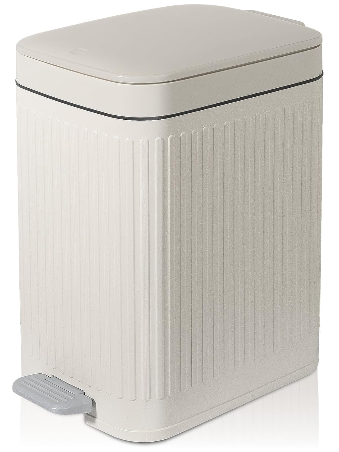 Small Bathroom Trash Can with Lid, 1.9 Gallon Slim Soft Close Step, Cream