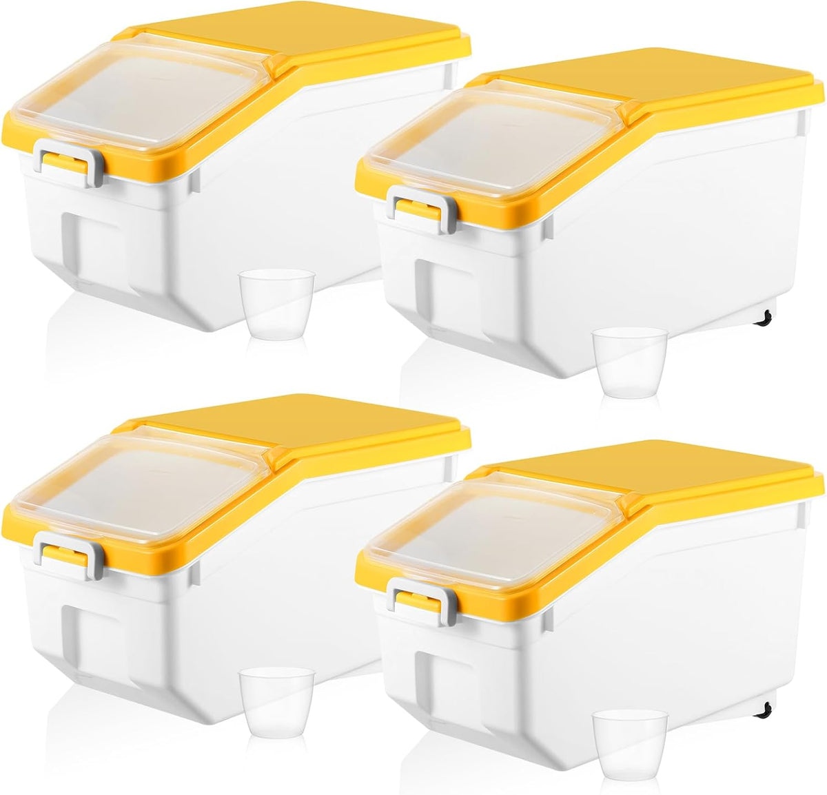 Sunnyray 4 Pcs Flour Storage Containers Rice Bin with Wheels, Yellow, 22 Lb