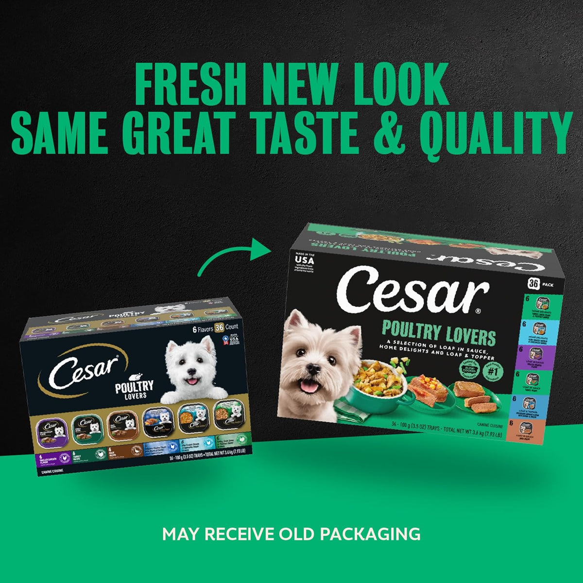 Cesar Wet Dog Food, Poultry Lovers Variety Pack, 3.5 Oz, 36 Count