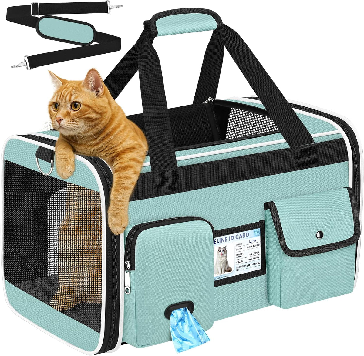 HUANLANG Large Cat Carrier Travel Soft Sided Pet Carrier Airline Approved