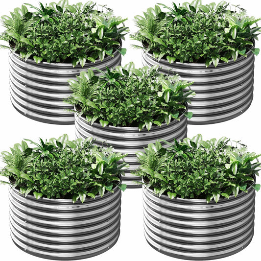 5 Pack 2X2Ft round Corrugated Galvanized Steel Raised Garden Bed Outdoor, Metal above Ground Garden Bed for Vegetables and Flowers, Raised Beds for Gardening-2X2Ftx10Inch