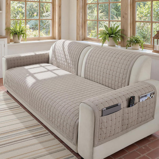 OHSIO Couch Cover, Plaid Cotton-Linen Sofa Slipcovers (1PC 27.5" X 27.5")