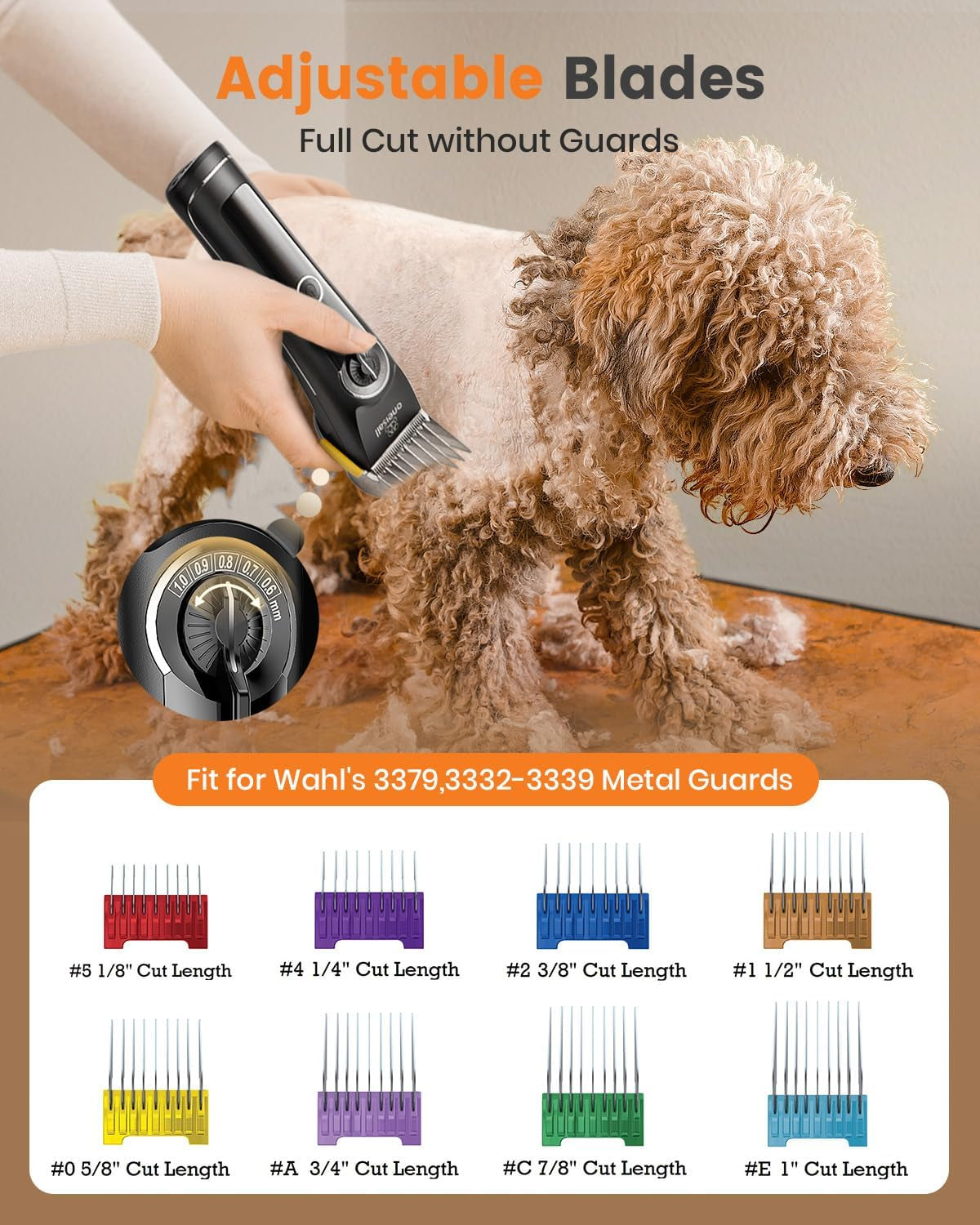 Oneisall Dog Clippers for Grooming Doodles Poodles Thick Curly Hair,Low Noise Heavy Duty Dog Grooming Kit with Detachable Metal Blades