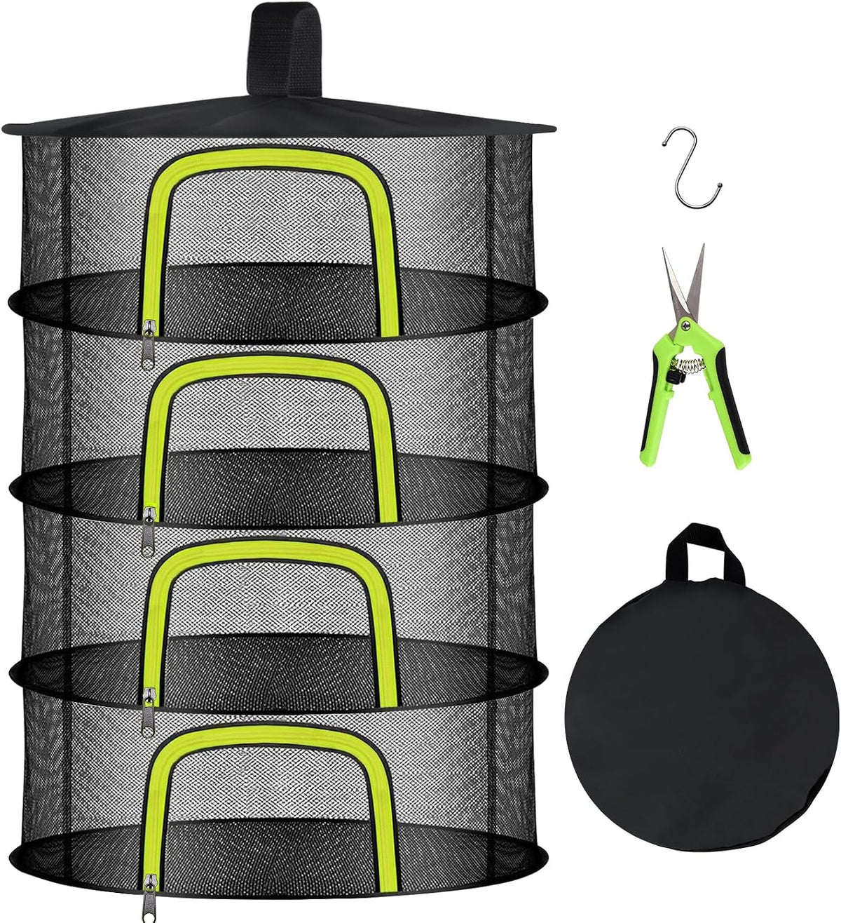 Doacpr 4-Layer Hanging Herb Drying Rack, Foldable Mesh Net with Zipper