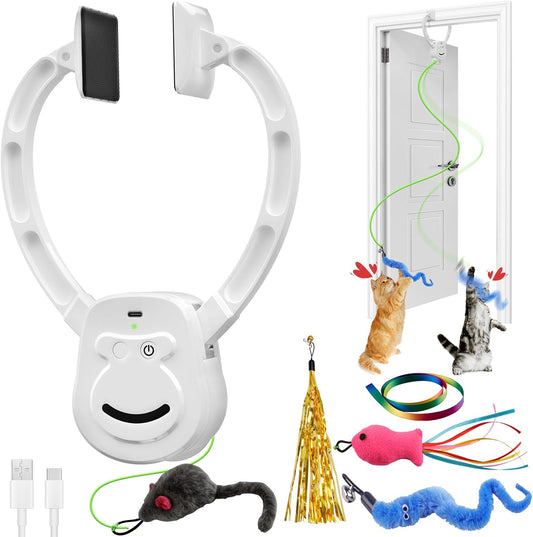Automatic Interactive Cat Toy Rechargeable, Hanging Cat Toy, Cat Door Toy, Cat Enrichment Toys for Indoor Cats & Kitten, Doorway Electric Cat Teaser for Exercise, Boredom Relief & Fun Games
